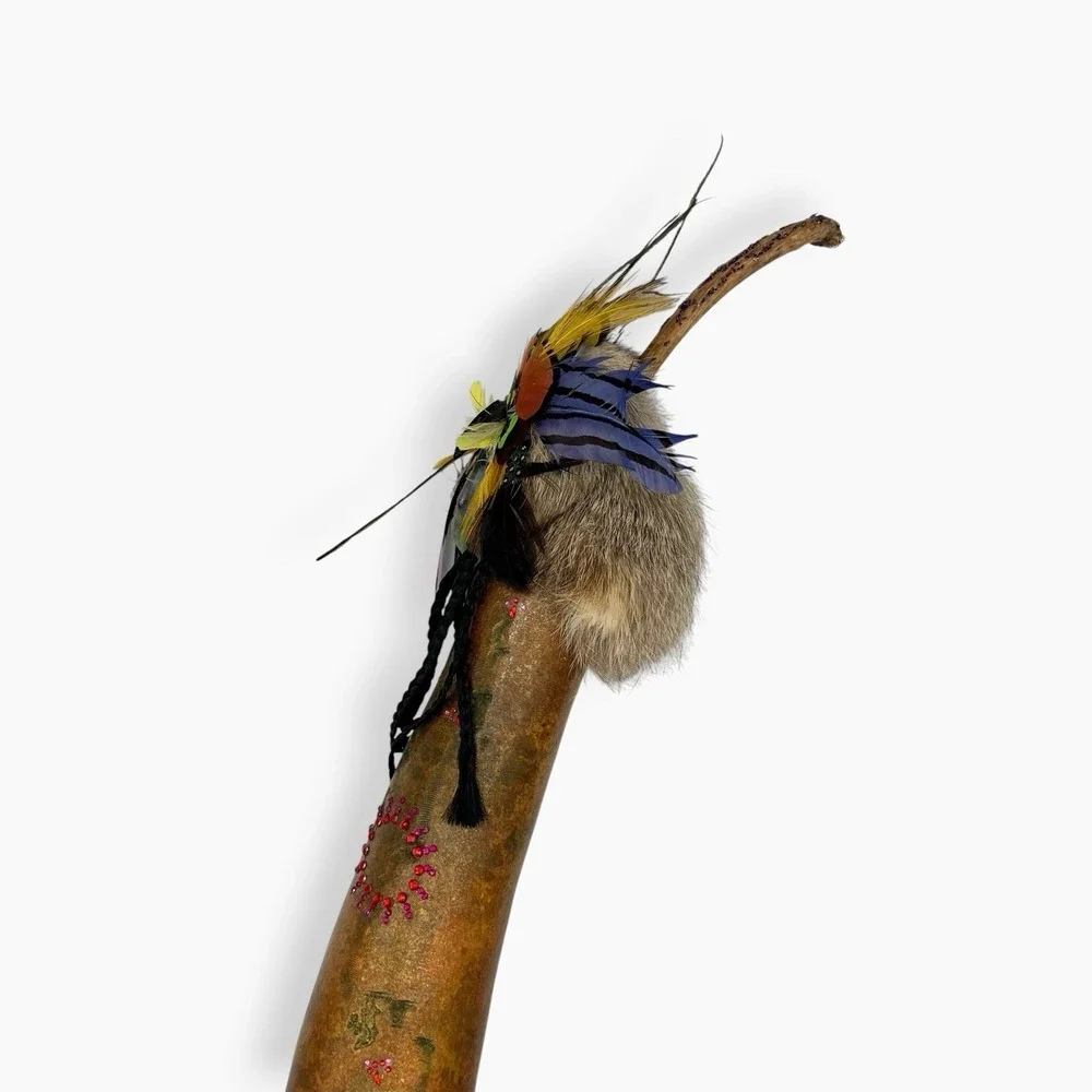 Native American Gourd Spirit Doll Mask Art Feathers Fur Vintage
